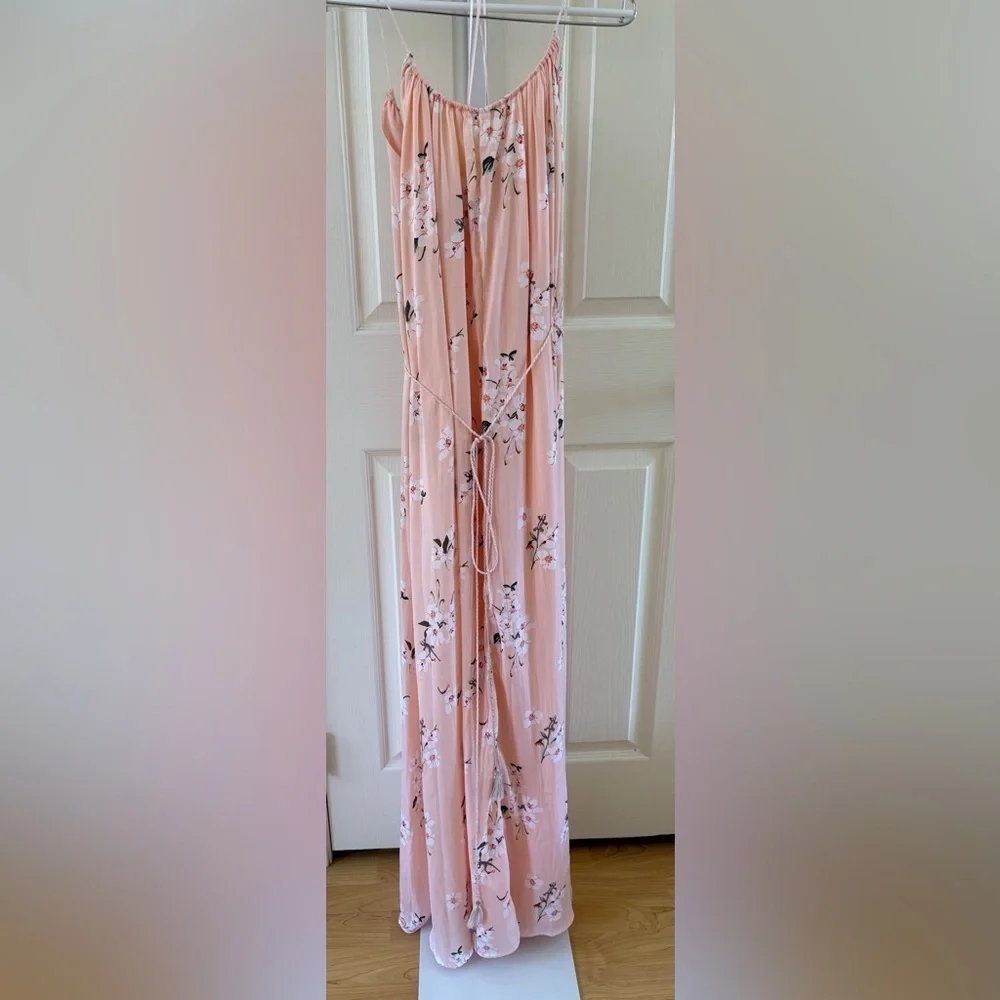 Abercrombie and Fitch Floral Spaghetti Strap Maxi Dress in Light Pink - Size S